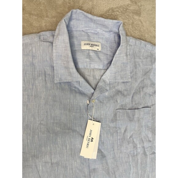 John Henric Sweden Mens Button Down Shirt Size XL Blue 100% Linen Casual NWT - Picture 2 of 11